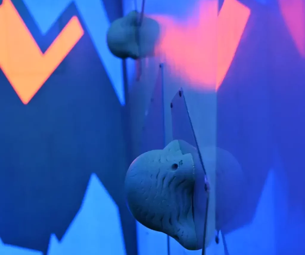Rock grips on blue wall